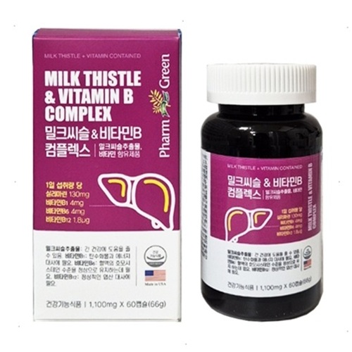 팜그린 밀크씨슬 비타민B 컴플렉스 1100mg 실리마린 130mg 60캡슐, 2개