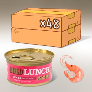 프리미엄 골드 런치 고양이캔 주식 습식 새우+참치, 80g, 48개