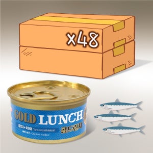 프리미엄 골드 런치 고양이캔 주식 습식 치어+참치, 80g, 48개