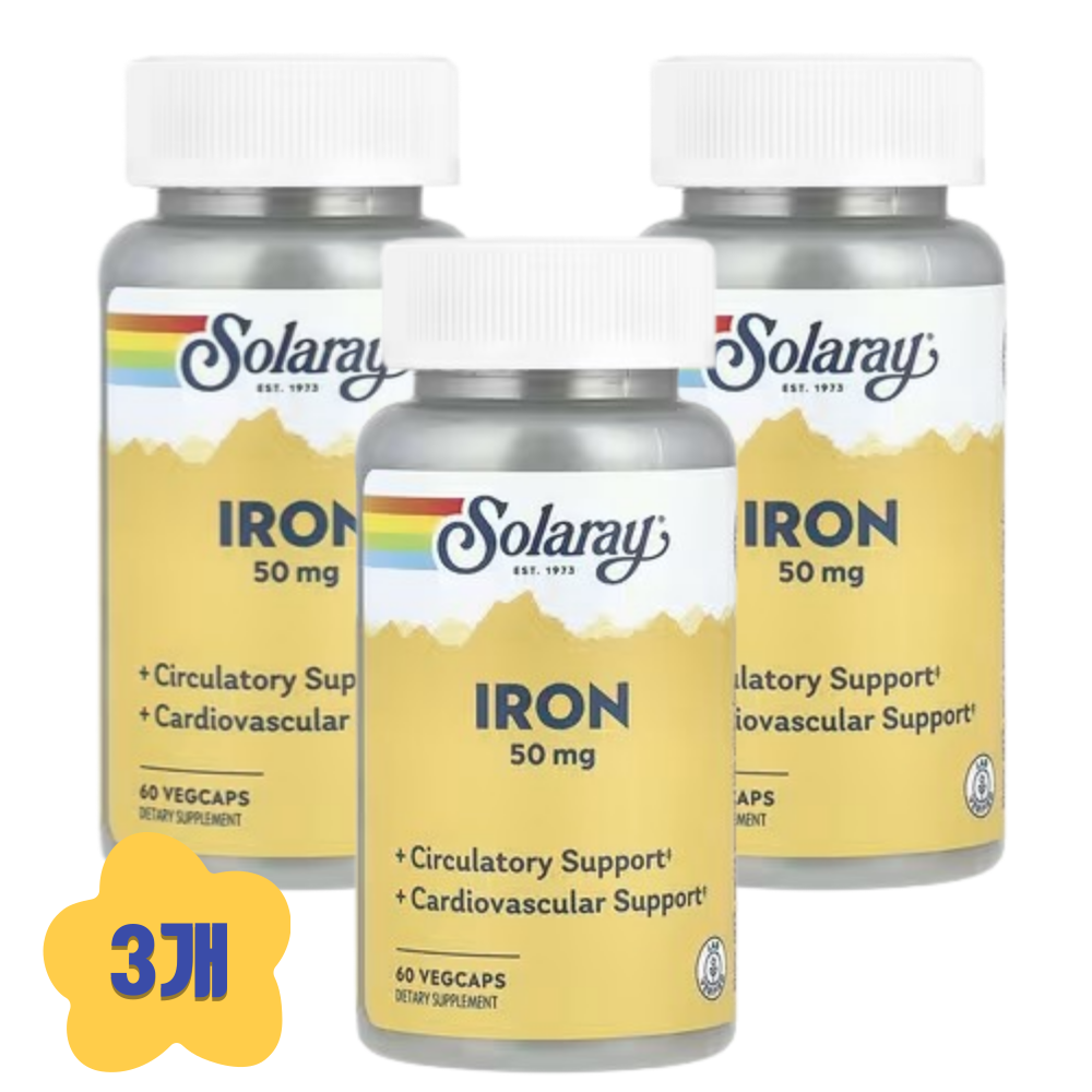 (3개) 솔라레이 철분 <b>Iron 50mg</b> 60베지캡슐