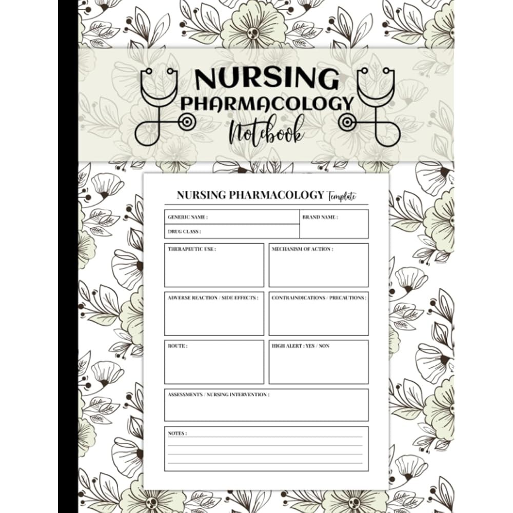 약리학 노트 학생을 위한 빈 약물 템플릿 노트, 120페이지