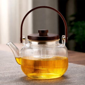57도씨 내열유리 우드핸들 티팟 티포트 주전자 900ml