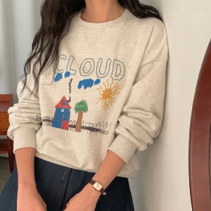 온리탑 삼각 클라우드 수채화 크롭 맨투맨 오트밀 그레이