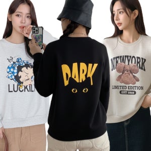 [100종 모음전] 미코 여성 맨투맨 후드 긴팔티 면 티셔츠 빅사이즈 레터링 박스 기모