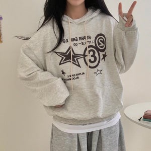 핏예쁜 리틀제로 프린팅 아방핏 후드티