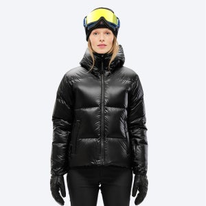 THE MOUNTAIN STUDIO 여성 퍼텍스 리버시블 테크노 다운 자켓 D-5 W - Black Onyx, Black Onyx Resort Print