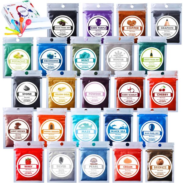 비누 공예 DIY 만들기 미카 파우더 - 24팩/각 0.35온스 컬러 에폭시 수지 안료 배스 밤 캔들 못