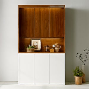 원스홈 E0등급 데미안 1200 주방 수납장 세트(상부 도어형+하부장) 그릇장 홈 카페장