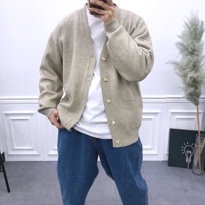 소프트 비스코스 브이넥 오버핏 니트 남자 가디건