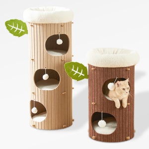 가또나인 통나무 원목 펠트 고양이 숨숨집 3층
