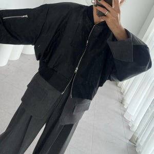 보니따스 트랜스 배색 항공 집업 점퍼 가을 크롭 아우터/ 블랙 카키