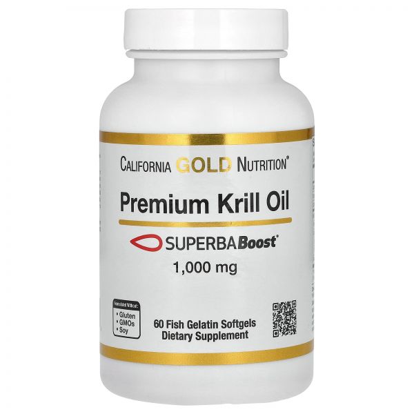 California GOLD 골드 NutritiON 온, <b>프리미엄</b> 크릴 오일, SUP 업ER 슈퍼BABoost 함유, 1,000mg, 피쉬 젤라틴 소프트젤 60정 248618 온
