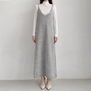 봄 40대 미시 중년여성 MZ맘룩 브이넥 뷔스티에 울 니트 나시 민소매 롱 원피스