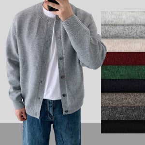 LOGAN가디건 가을 겨울 두꺼운 메리노울 남자라운드가디건