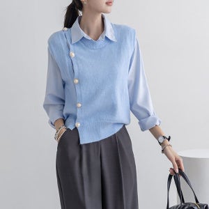 [나크21] 블라우스 + 니트 베스트 세트 NK53-SETH-1