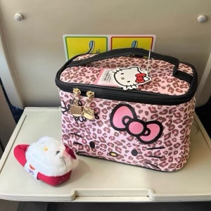 키티 핑크 레오파드 코스메틱 파우치 미니 화장품 소지품 가방