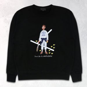 아네피그라프 [테니스 캐릭터 일러스트 프린팅 그래픽 맨투맨] 남녀공용 블랙 스웻셔츠
