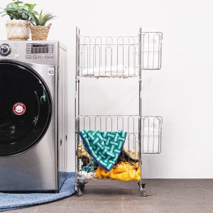 스텐팩토리 올스텐304 이동식 세탁 빨래바구니 멀티트롤리 2단 105L