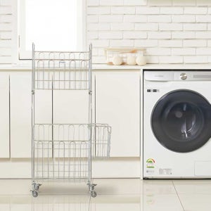 스텐팩토리 올스텐304 이동식 세탁 빨래바구니 멀티트롤리 2단 105L