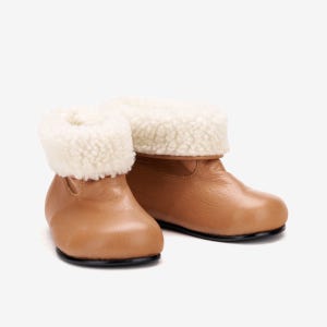 AIDL 1410 토들러 소가죽 털부츠 - 카멜 아동 부츠 키즈 워커 겨울 신발 어린이