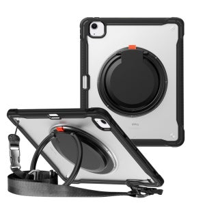아이패드 에어13 6세대 케이스 범퍼 스트랩 회전 거치대 클리어 아머 블랙, 에어 6세대 13 M2