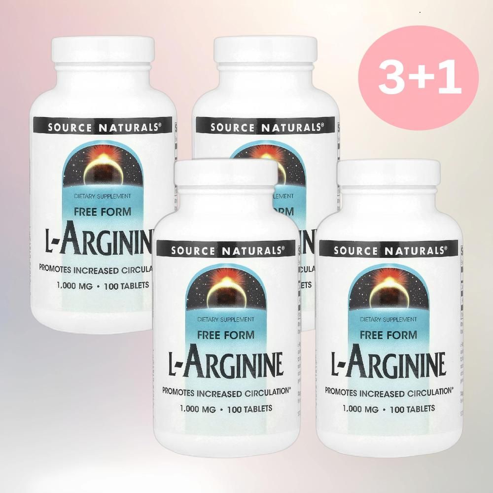 소스내추럴스 <b>아르기닌</b> 엘<b>아르기닌</b> 아르지닌 <b>프리폼 1000mg</b> 100정 4병