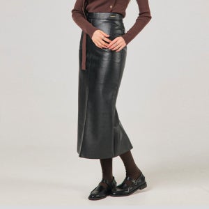 [자체제작] 슬릿 하이웨스트 H 레더 롱스커트 (BLACK, 4SIZE)