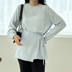 랩블라우스 롱 리본 가을 출근룩