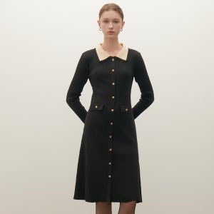 [N배송][샤틴] 골드 버튼 골지 원피스 O254T912