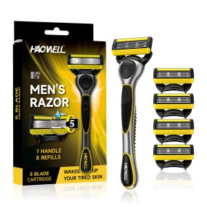 [질레트호환] 5중날 면도기 퓨전 프로쉴드 옐로우 스킨텍 프로 글라이드 면도기1+면도날5