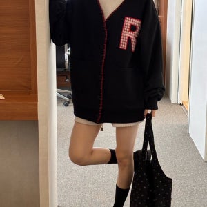 로니아이 R패치 코튼 가디건 ,오버핏 ,빅사이즈