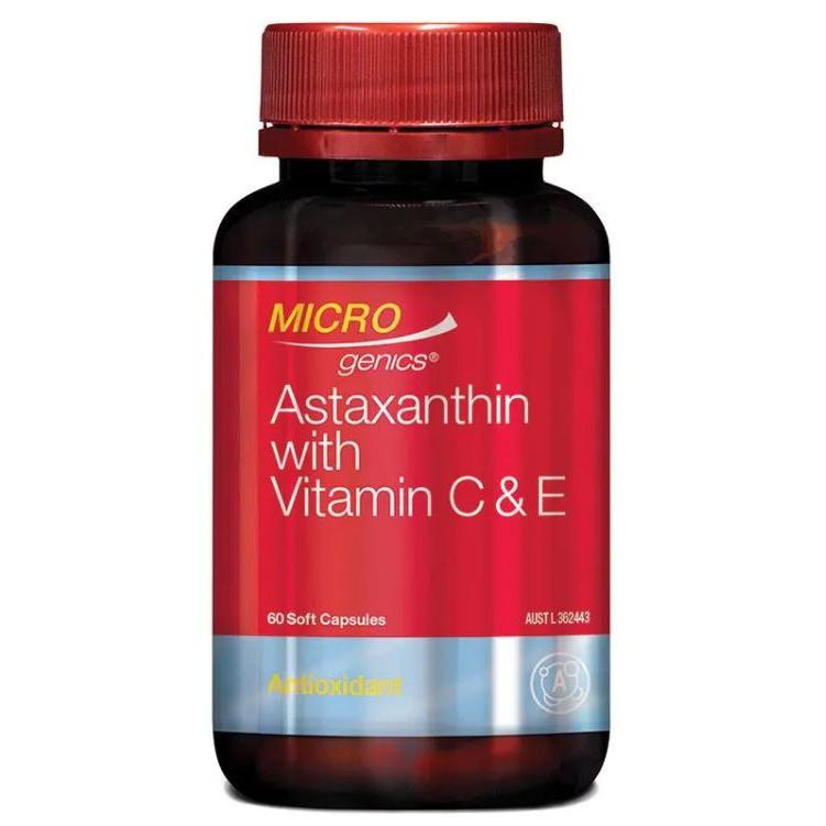 Microgenics Astaxanthin with <b>Vitamin C</b> &amp; E <b>마이크로제닉스</b> 아스타잔틴 <b>비타민 C</b> E 60캡슐 1개