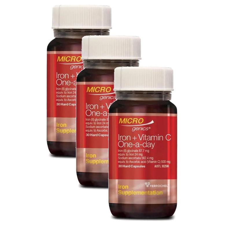 Microgenics Iron + <b>Vitamin C</b> <b>마이크로제닉스</b> 아이언 <b>비타민 C</b> 원 어 데이 30캡슐 3개