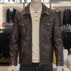 코오롱 브렌우드 가죽자켓 남자 점퍼 양가죽 천연 워싱 트러커 레더 브라운