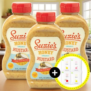 수지스 겨자 머스타드 소스 유기농 허니 머스터드 355ml x3개 +밀크츄 70g 드림