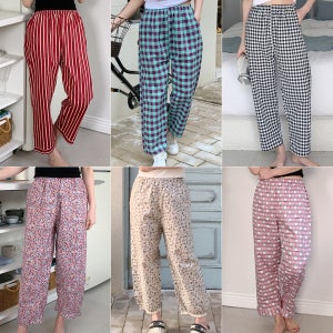 국산 여성 파자마 9부 7부 5부 체크 잠옷바지 가을 겨울 홈웨어 실크 잠옷