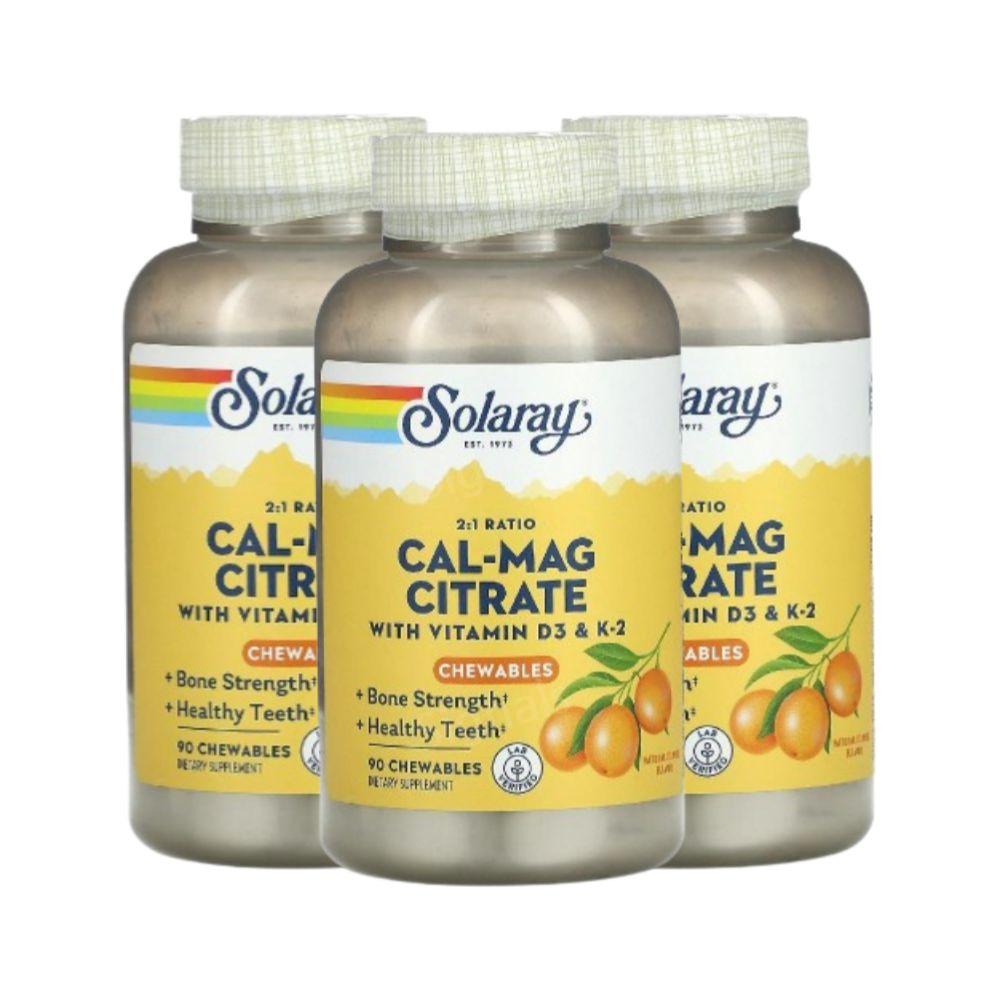 솔라레이 시트르산 칼슘 마그네슘 비타민K2 D3 오렌지맛 90츄어블 3개 <b>Cal</b> <b>Mag</b>
