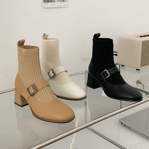 앵클부츠 소가죽 니트 삭스 워머 벨트 (3 컬러)