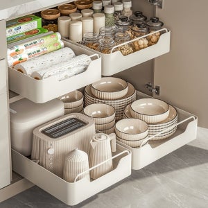 무타공 주방 싱크대 하부장 슬라이딩 레일 선반 양념통 수납