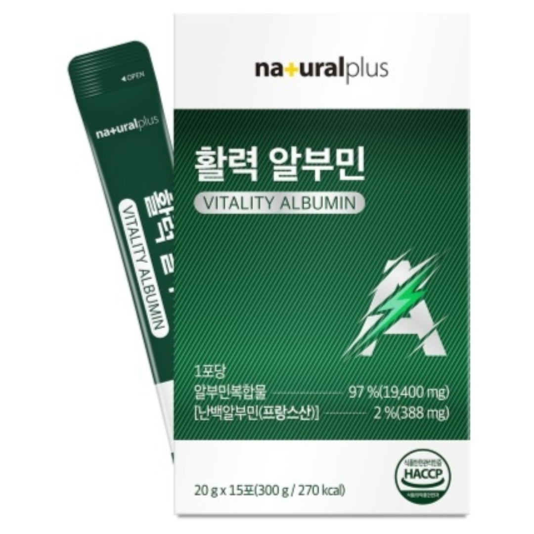 <b>내츄럴플러스</b> 먹는 고함량 알부민 활력 원기충전 액상 스틱 20g 15포(15일분)