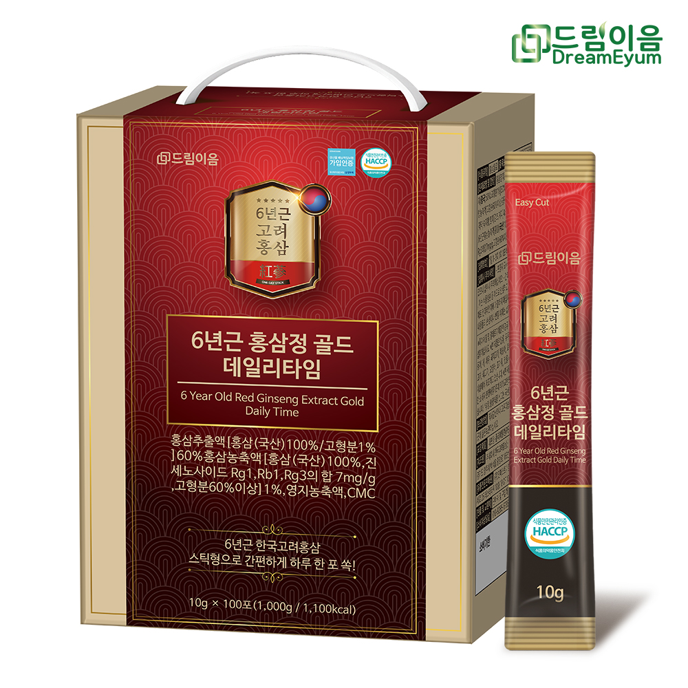 드림이음 <b>고려</b> 홍삼스틱 <b>홍삼정</b> 홍삼진액 <b>6년근</b> <b>데일리타임</b> 100포, 1개