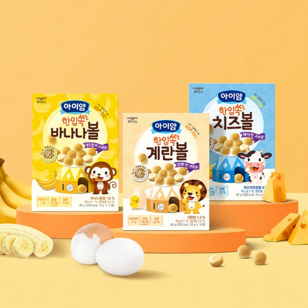 아이얌 한입쏙 볼과자 세트 (계란, 치즈, 바나나 각 3개씩 총 9개)