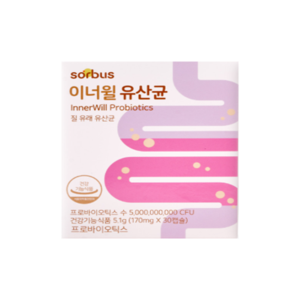 <b>소버스</b> 이너윌 유산균 질유래 유산균 2종 포함 50억 프로바이오틱스 30캡슐 4개