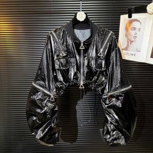 모조 가죽 광택 삼각형 지퍼 얇은 재킷