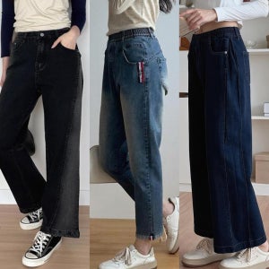 여자 청바지 데님 팬츠 3종 와이드 일자 롤업 밴딩 스판 진청 흑청 키작녀