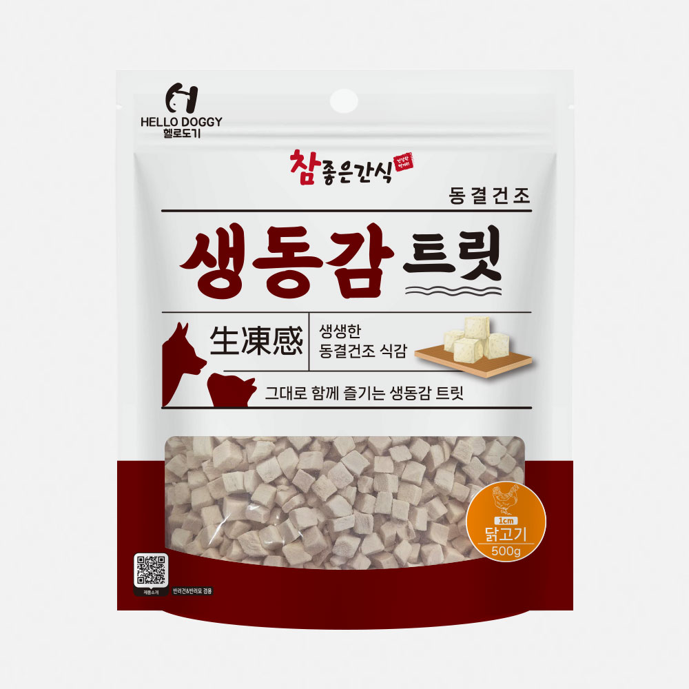 헬로도기 생동감 고양이동결건조간식 고양이열빙어 미니트릿 대용량 치킨 (1cm), 500g, 1개