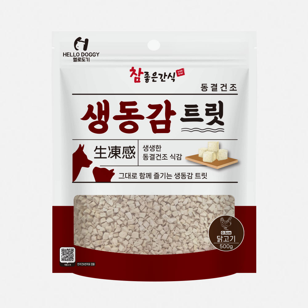 헬로도기 생동감 고양이동결건조간식 고양이열빙어 미니트릿 대용량 치킨 (0.5cm), 500g, 1개