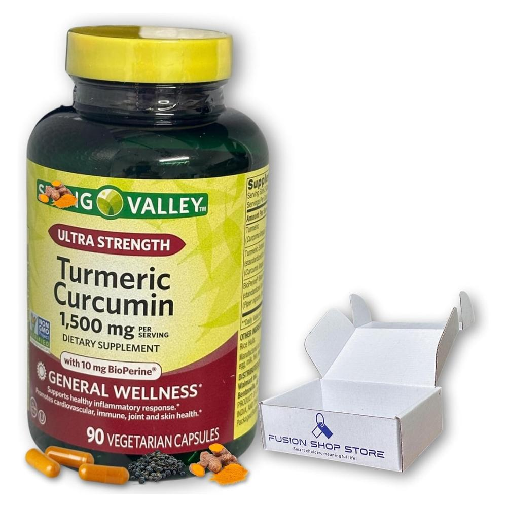 <b>스프링밸리</b> 강황 커큐민 Turmeric Curcumin 1500mg 90 베지캡슐