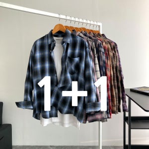 1+1 남자셔츠 골든샌드 체크 오버핏 남성남방