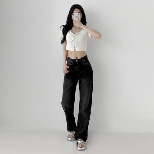 블랙 진 일자핏 여자 청바지 워싱 데님 503